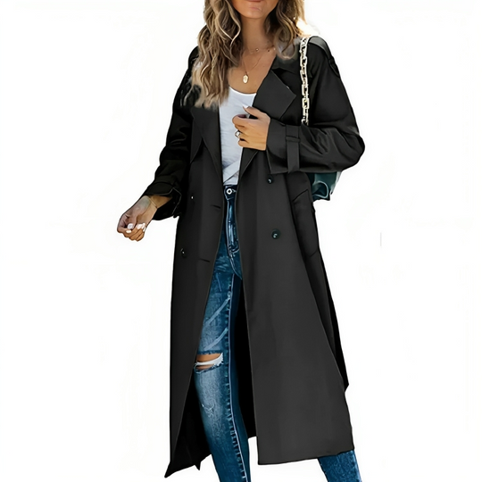 R&B | Eleganter Damen-Trenchcoat mit Revers und Gürtel