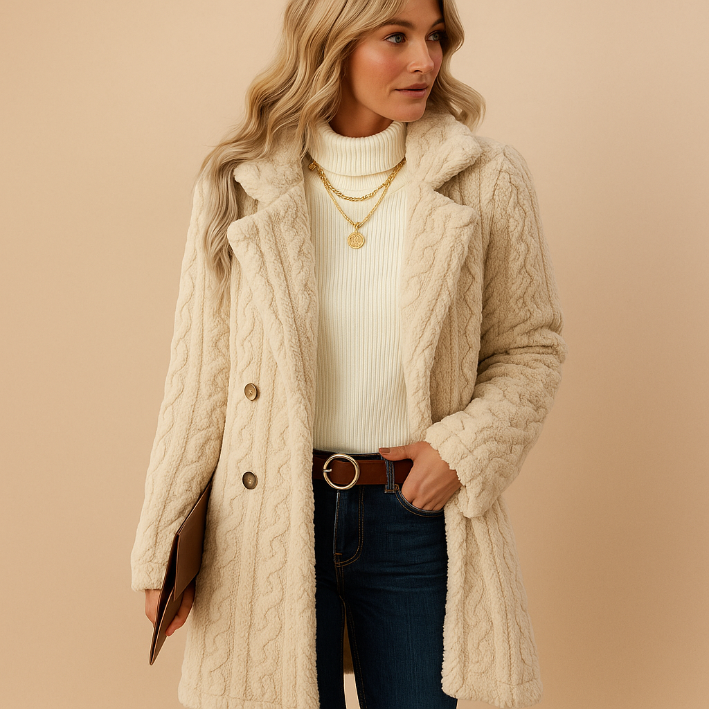 R&B | Lange Teddy Damen Winterjacke mit Knöpfen