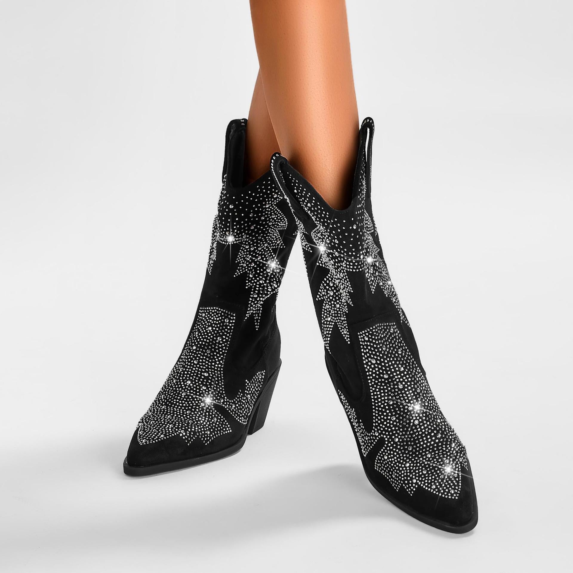 Elegante Glitzer Cowboystiefel Damen Mit Strass Stiefel R&B