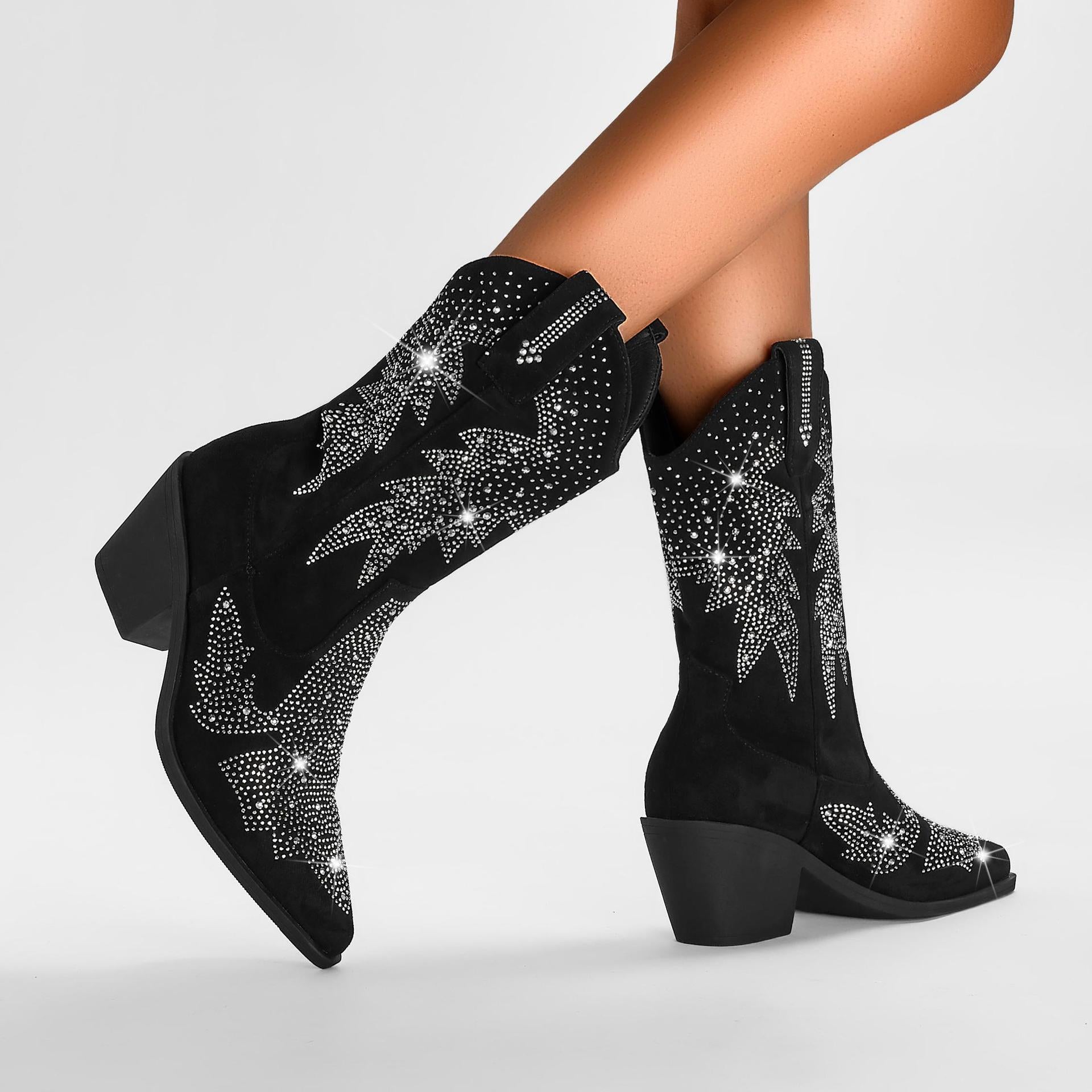Elegante Glitzer Cowboystiefel Damen Mit Strass Stiefel R&B