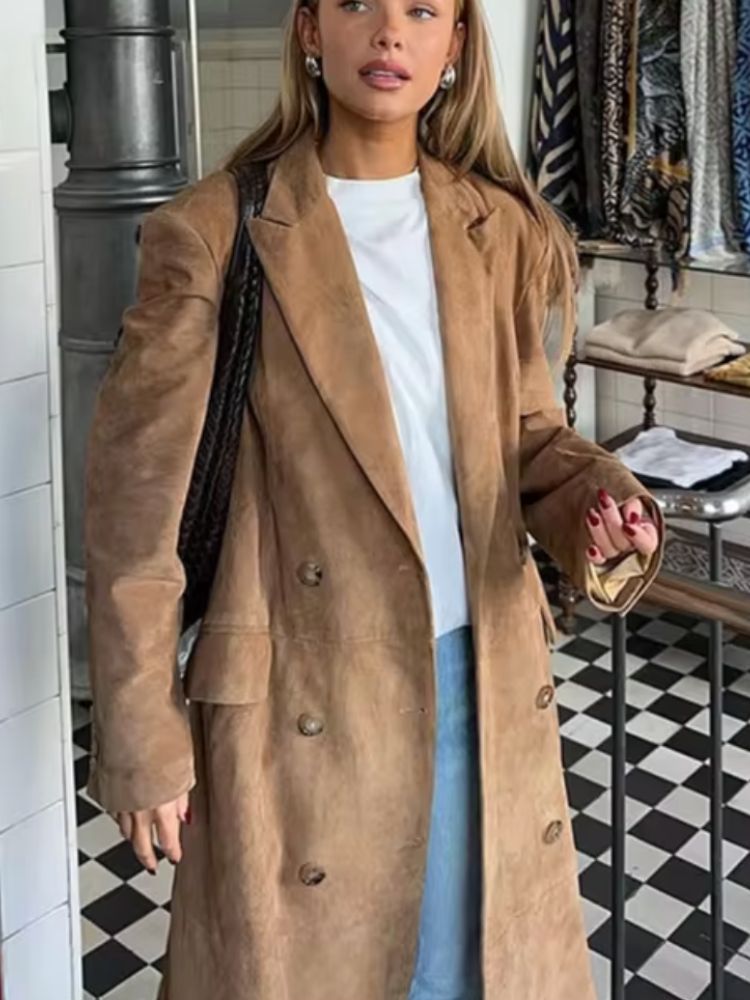 R&B | Eleganter Lange Wildledermantel