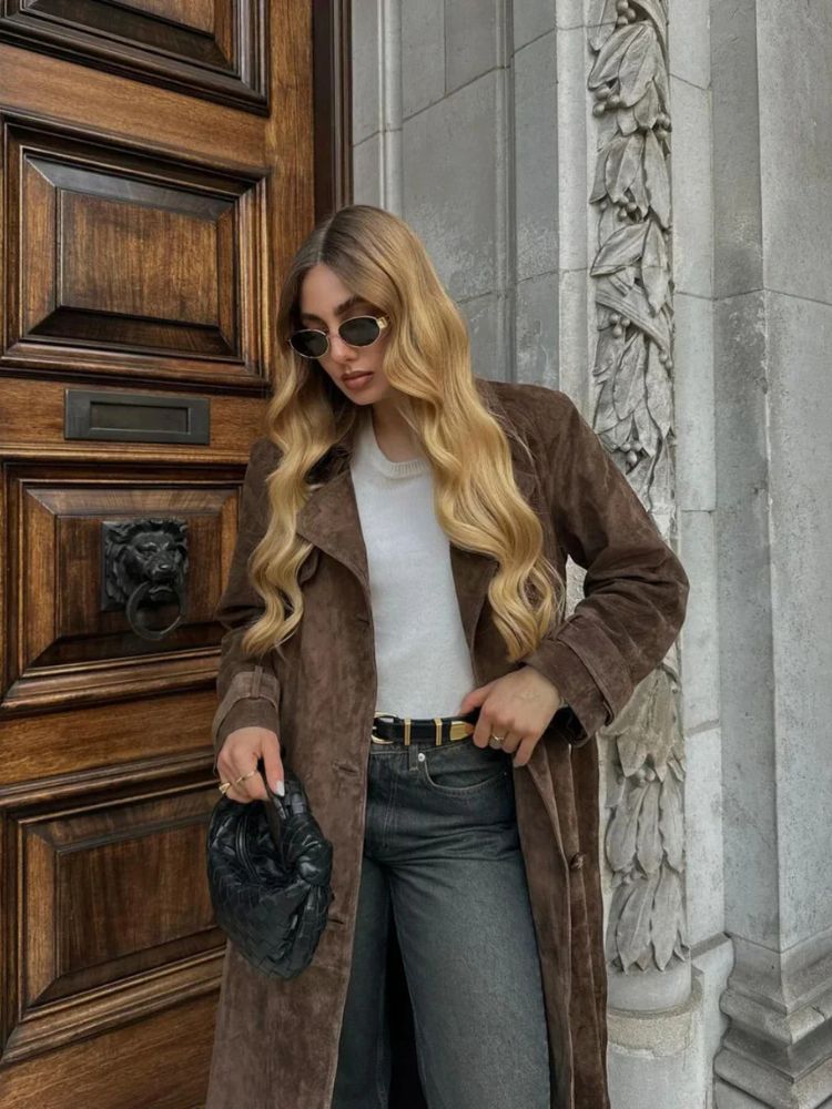 R&B | Eleganter Lange Wildledermantel