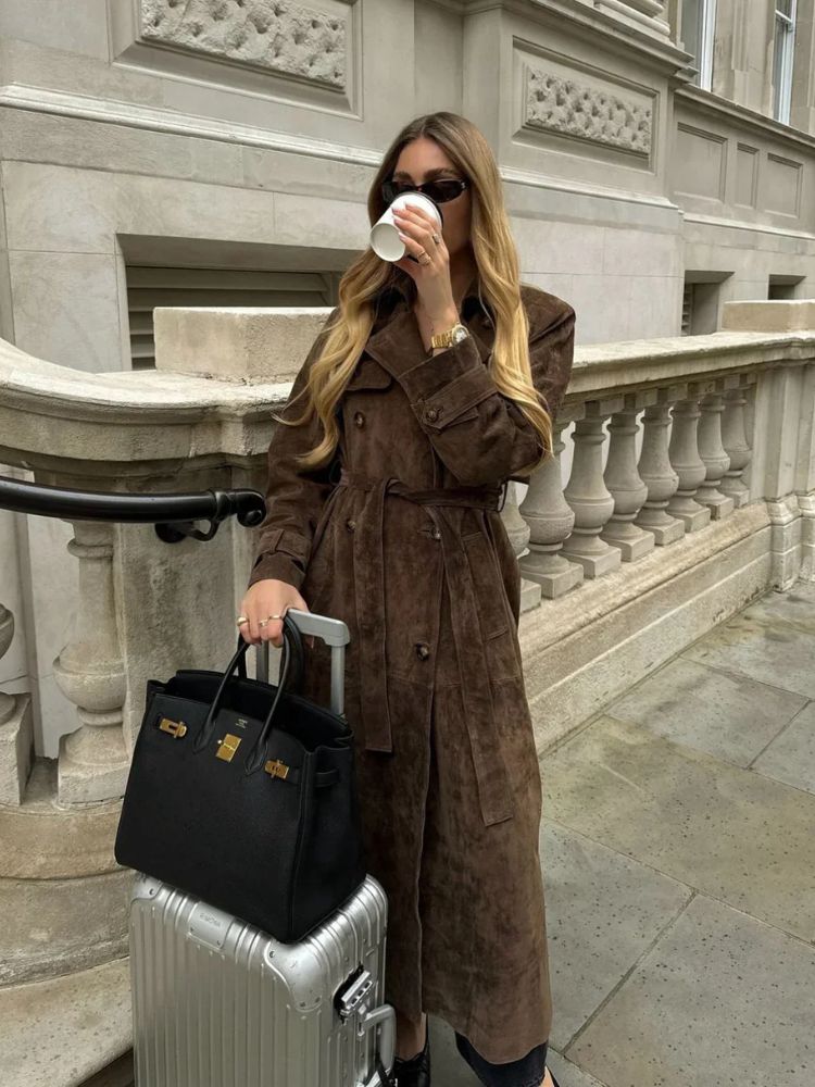 R&B | Eleganter Lange Wildledermantel