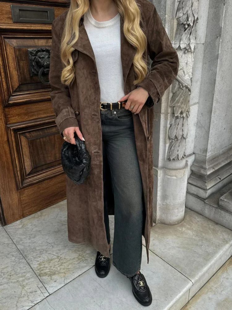 R&B | Eleganter Lange Wildledermantel