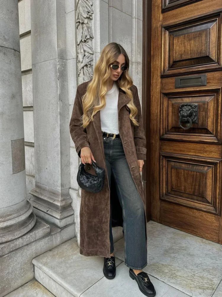 R&B | Eleganter Lange Wildledermantel