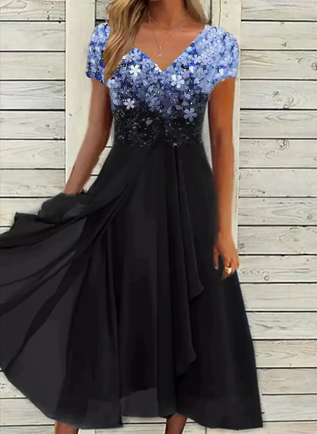 R&B | Damen Elegante V-Ausschnitt Kleid Abendkleid