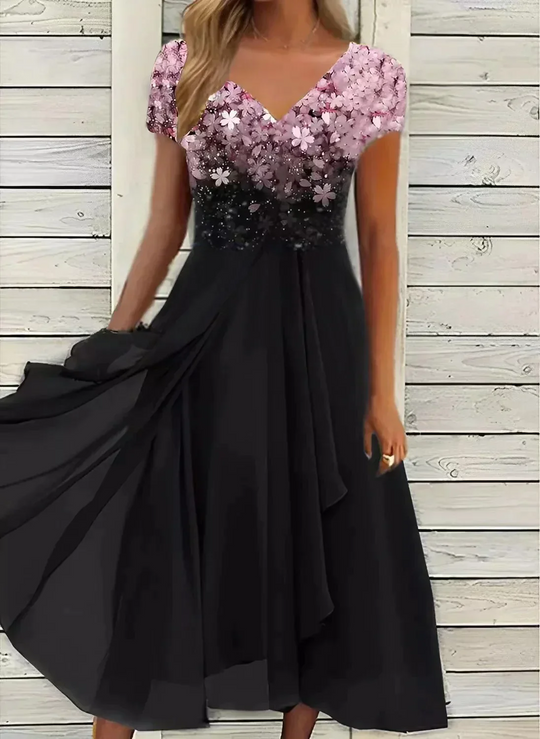 R&B | Damen Elegante V-Ausschnitt Kleid Abendkleid