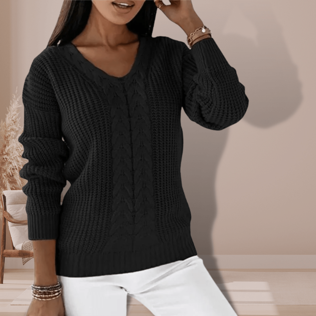 R&B | Kabelpullover mit V-Ausschnitt