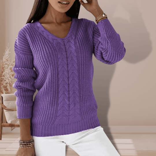 R&B | Kabelpullover mit V-Ausschnitt