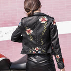 R&B | Bestickte Frauen Kunstleder Bikerjacke