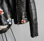 R&B | Bestickte Frauen Kunstleder Bikerjacke