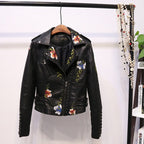 R&B | Bestickte Frauen Kunstleder Bikerjacke