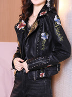 R&B | Bestickte Frauen Kunstleder Bikerjacke