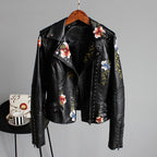 R&B | Bestickte Frauen Kunstleder Bikerjacke