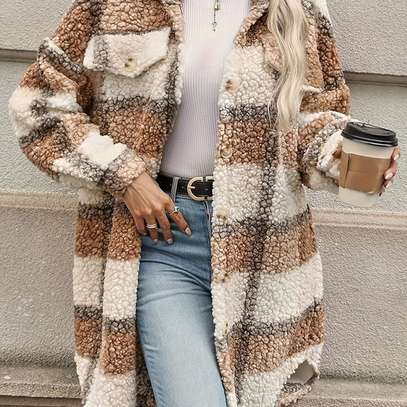 R&B | Karierter Knopfjacke mit Fuzzy Muster