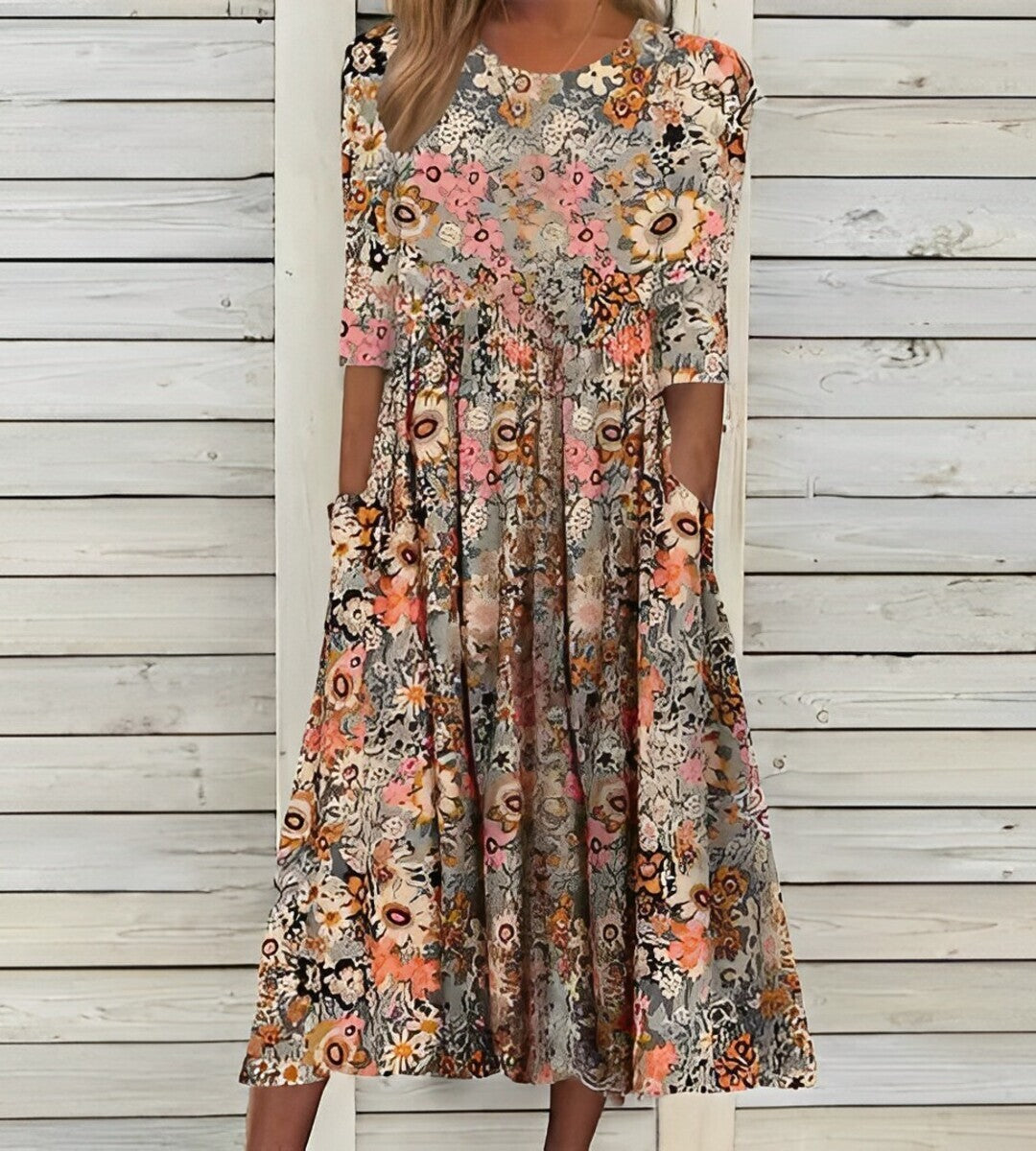R&B | Damen Vintage Floral Kleid Mid