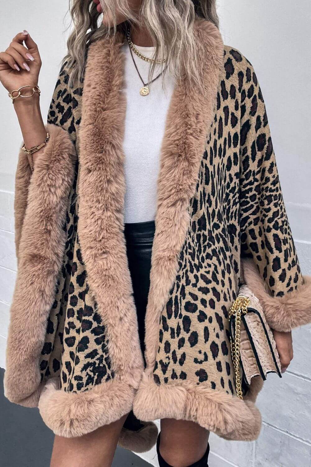 R&B | Leopardenmuster Offenes Poncho