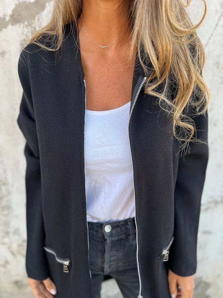 R&B | Rundhals-Reißverschluss Langarm Freizeitjacke