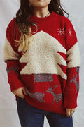 R&B | Weihnachtsmuster Gestrickter Rundhalsausschnitt Langarmpullover