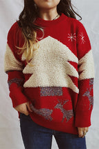 R&B | Weihnachtsmuster Gestrickter Rundhalsausschnitt Langarmpullover