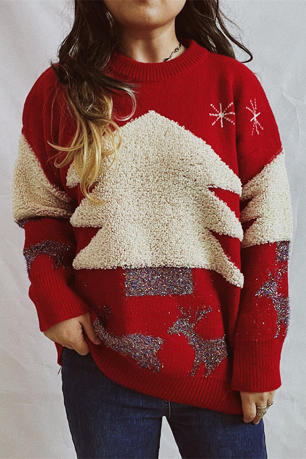 R&B | Weihnachtsmuster Gestrickter Rundhalsausschnitt Langarmpullover