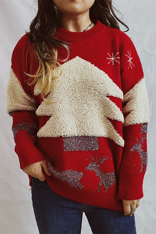 R&B | Weihnachtsmuster Gestrickter Rundhalsausschnitt Langarmpullover