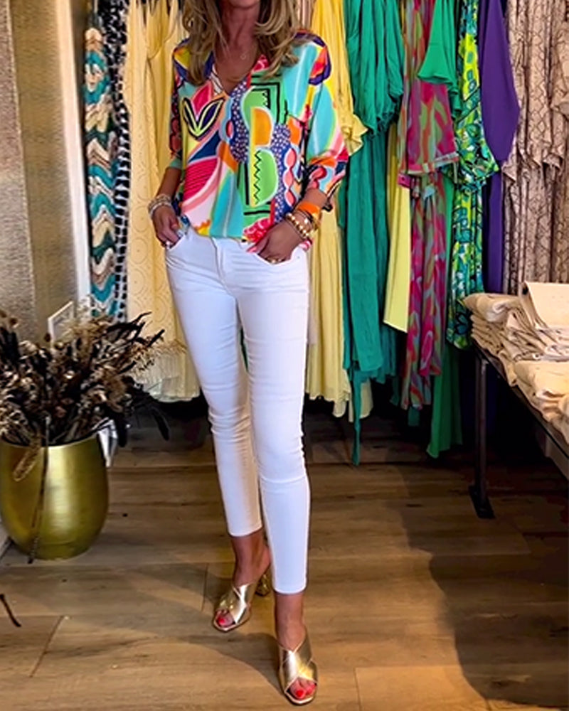 R&B | Bunte Langärmlige Bluse mit Print