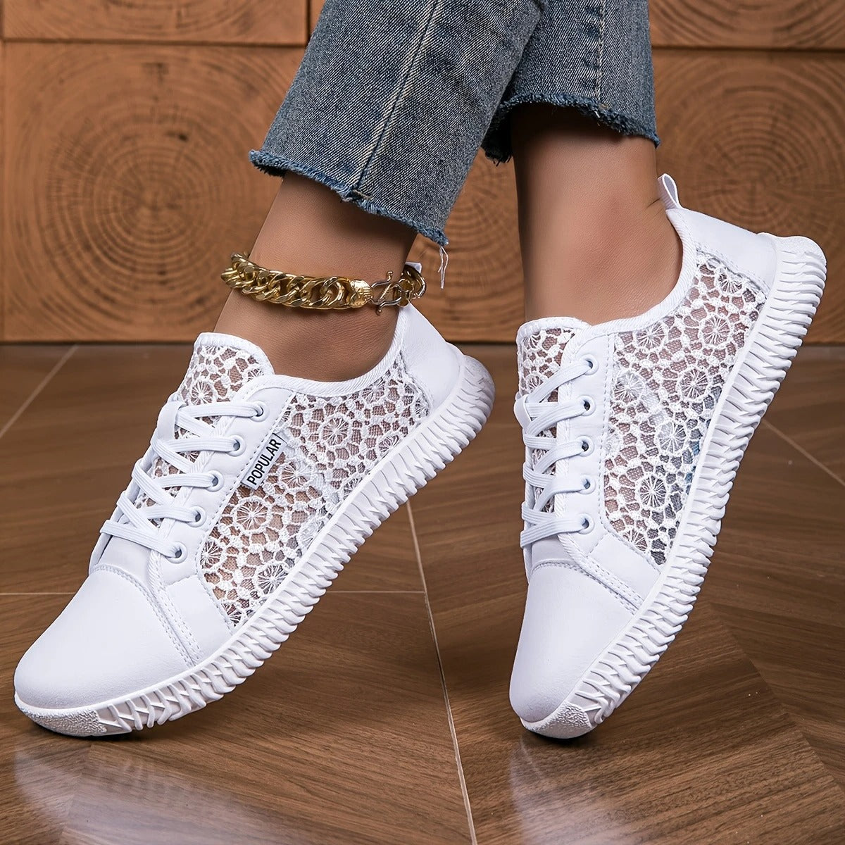 Sneakers mit floraler Spitze und atmungsaktivem Mesh-Futter R&B R&B