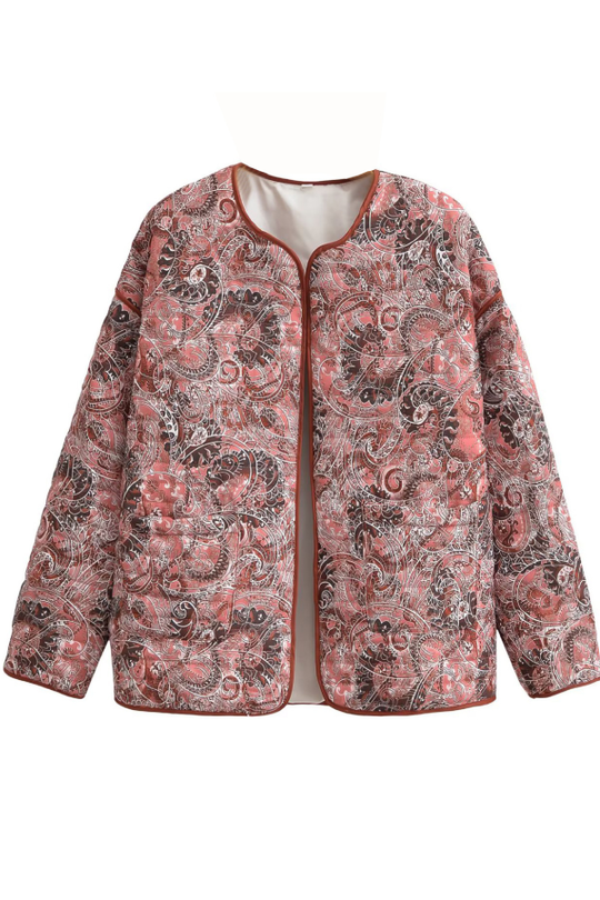 R&B | Print Lockere V-Ausschnitt Cardigan Baumwolljacke