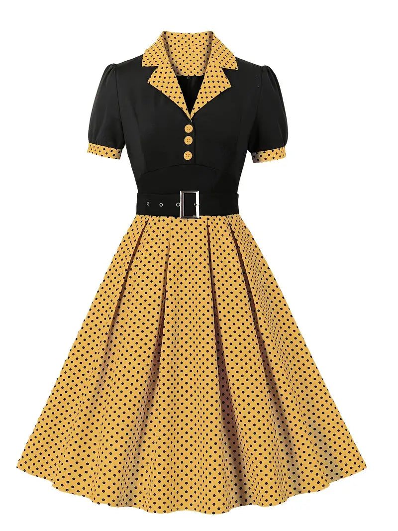 R&B - Stilvolle Herbst Vintage Kleid mit Polka Dots für Frauen
