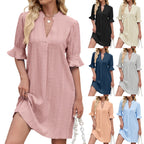 R&B | Jacquard five-quarter-sleeved Kleid mit V-Ausschnitt
