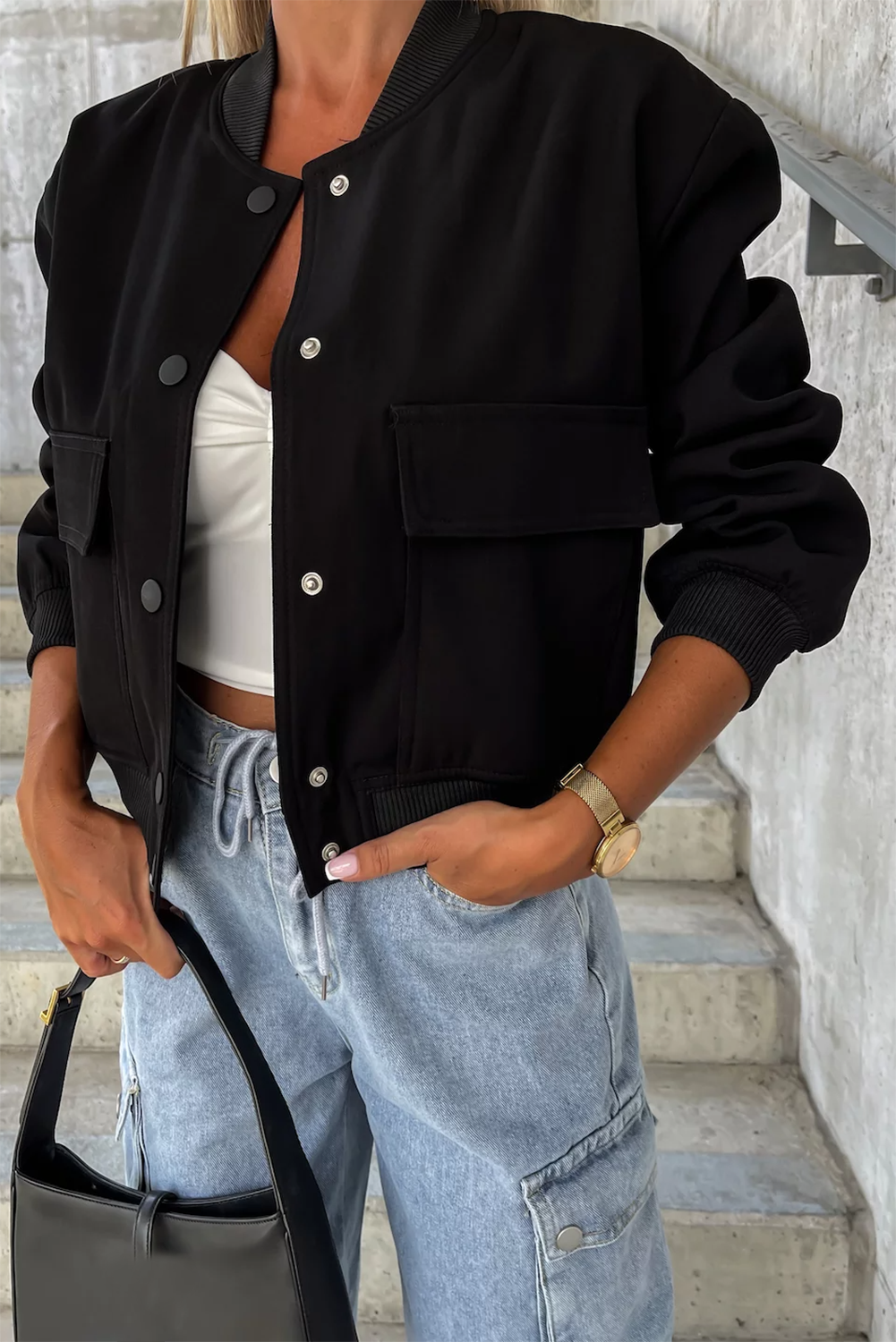 R&B | Bomberjacke mit Taschen Polyester-mischung Klassisch und Zeitlos