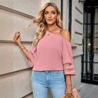 R&B | Mode lässig solide Farbe Metall Schnalle Schulter Top Frauen