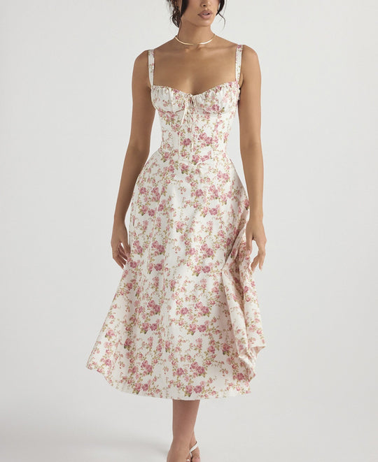 R&B | Floraler Strapsrock mit Schnürsenkeln und Neckholder mit hohem Schlitz