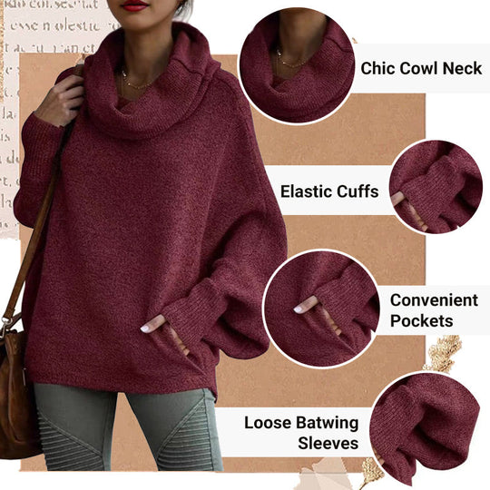 R&B | Gemütlicher Batwing-Pullover mit Wasserfallausschnitt und Taschen