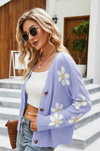 R&B | Floral Ribbed Trim Drop Shoulder Cardigan