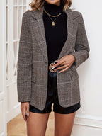 R&B | Eleganter Business Long Blazer mit Karomuster und aufgesetztem Revers Ideal für alle Jahreszeiten