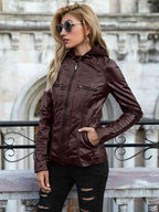 R&B | PU-Jacke mit Kapuze und durchgehendem Reißverschluss