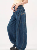R&B | Blaue Boyfriend Jeans Mit Großen Taschen Und Weitem Krummschnitt