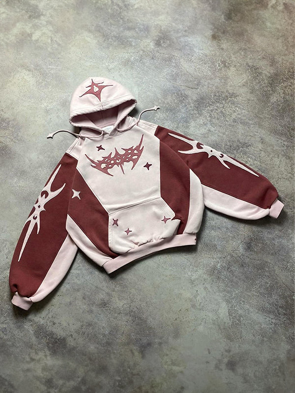 R&B | Kontrastfarbe Buchstaben Oversized Hoodie mit Langen Ärmeln