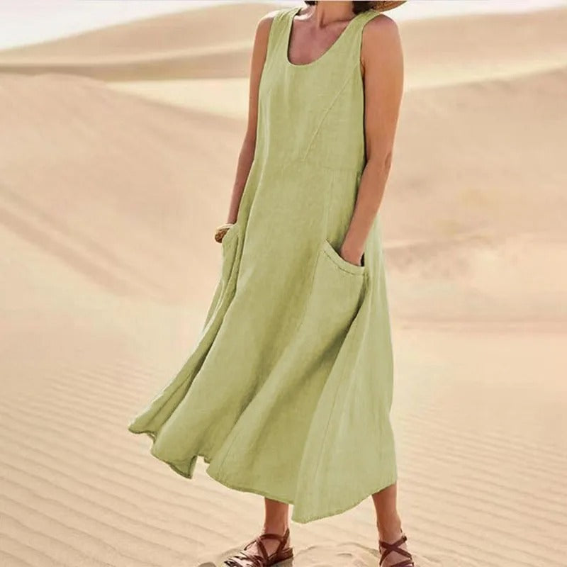 R&B - Leinen-Baumwoll-Ärmelloses Kleid für Frauen