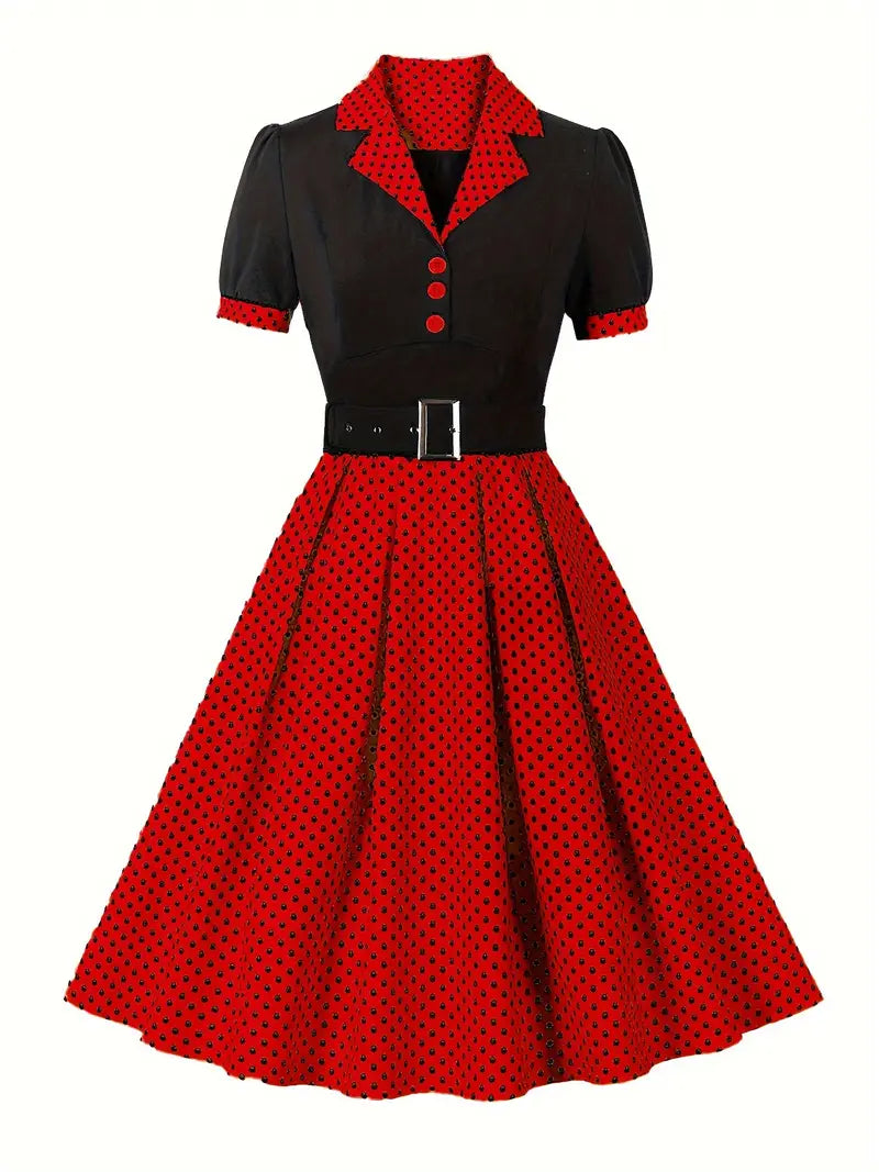 R&B - Stilvolle Herbst Vintage Kleid mit Polka Dots für Frauen