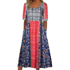 R&B | Rundhalsausschnitt Kurzarm Bohemian Print Kleid Frauen