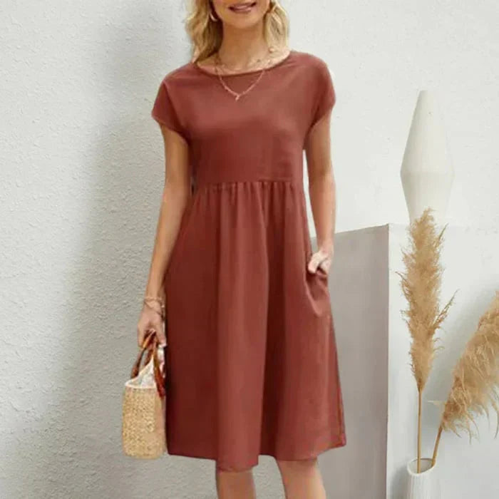 Heidi-Mode – baumwollkleid für damen mit rundem ausschnitt
