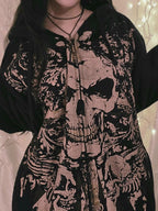 R&B | Vintage Schädelprint Oversized Hoodie mit Reißverschluss