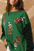R&B | Weihnachten Lässig Locker Rundhals Pailletten Ärmel Sweatshirt