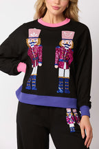 R&B | Weihnachtsmann Pailletten Freizeit Sweatshirt und elastische Taillen lockere Taschenhose Set