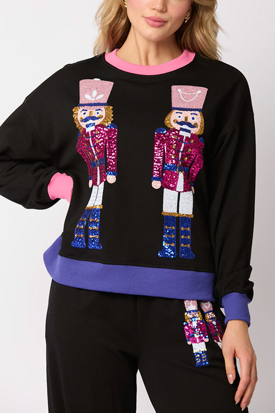 R&B | Weihnachtsmann Pailletten Freizeit Sweatshirt und elastische Taillen lockere Taschenhose Set