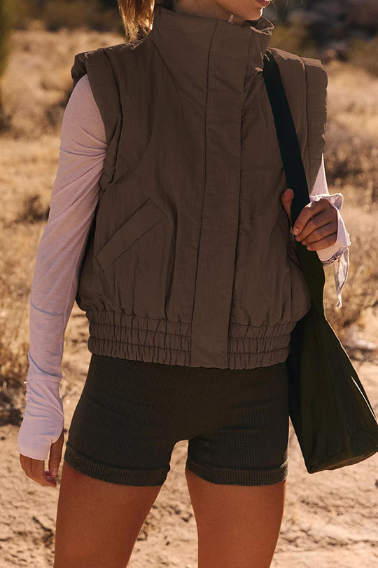 R&B | Stehkragenknopf ärmellos lockerer Taschenkastenjacke