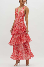 R&B | Träger-Rücken Rüschens Maxi Kleid
